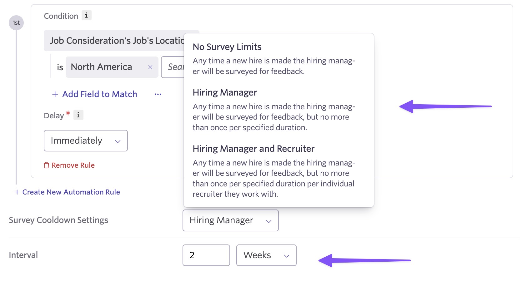 hiring manager experience surveys batch notifications