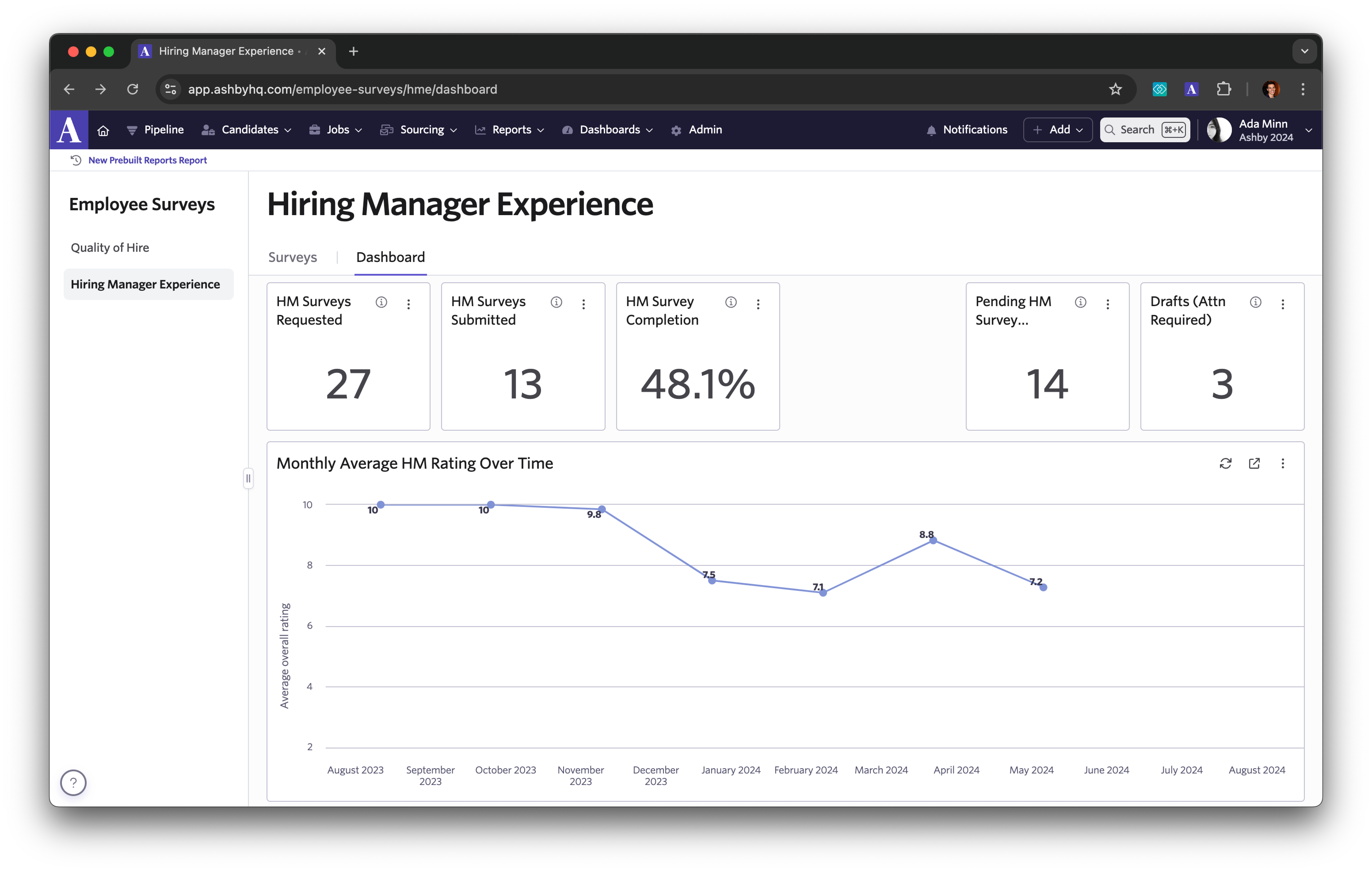 reporting on hiring manager experience surveys 