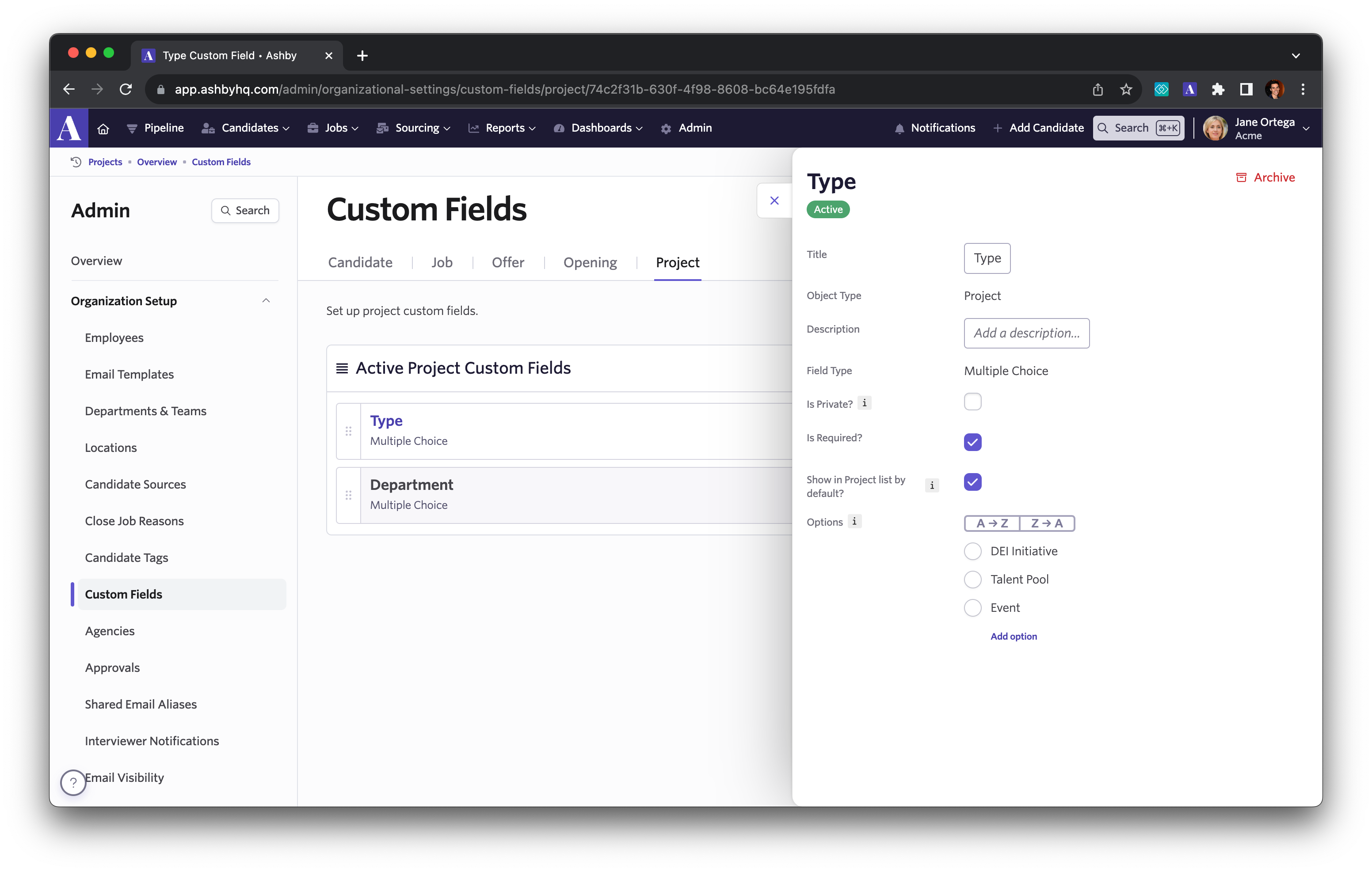 New Feature: Create Custom Project Fields to Organize Your Projects | Ashby